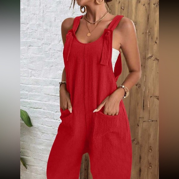 Boho burgundy cami jumpsuit with pockets - Picture 7 of 15